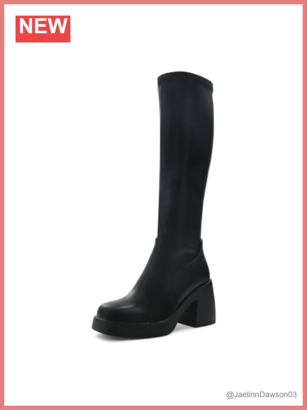 Stretch PU Knee High Platform Boots Square Toe Block Heel Side Zip
